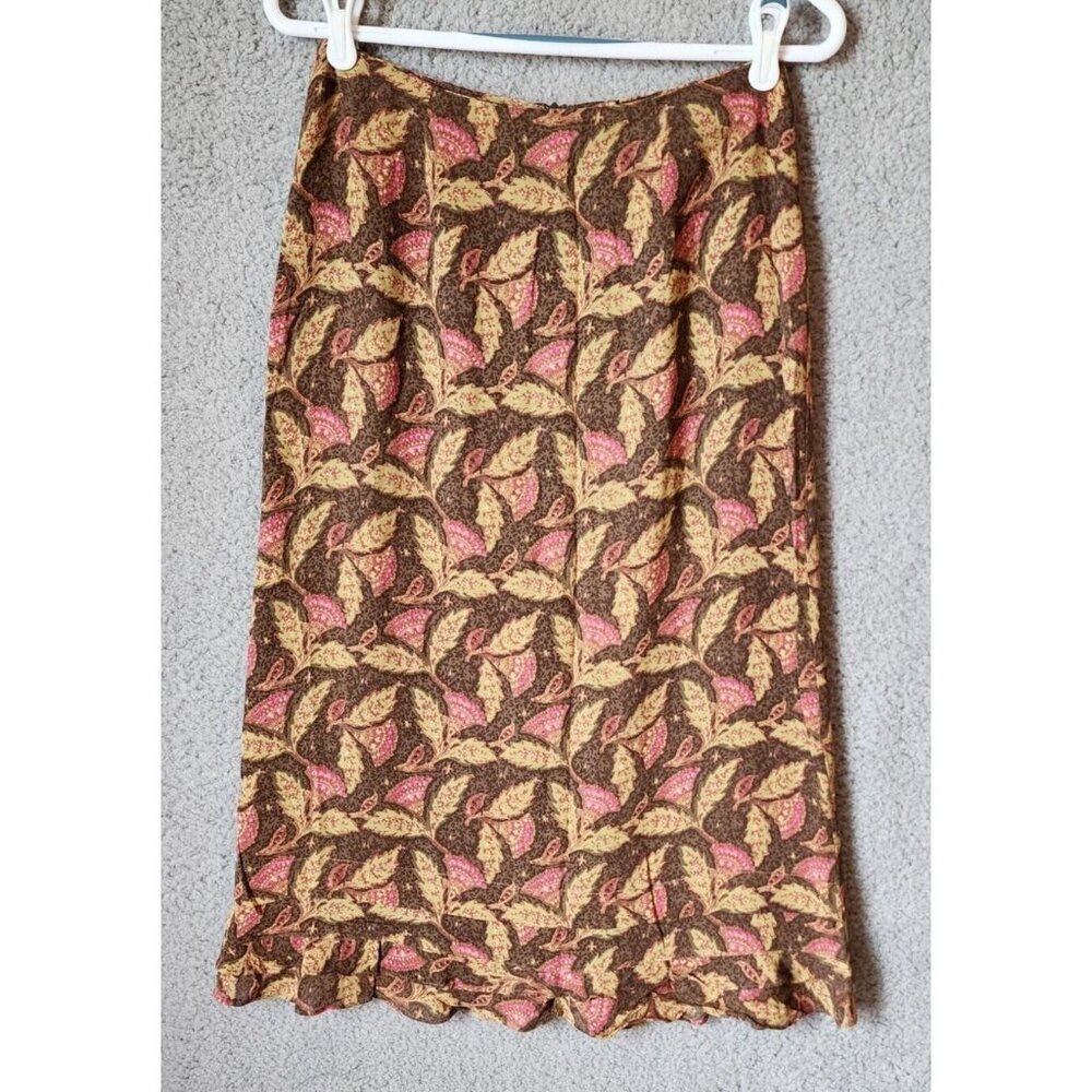 Sigrid Olsen Women's Back Zip Midi Skirt Floral Brown/Pink 100% Rayon Size 4P